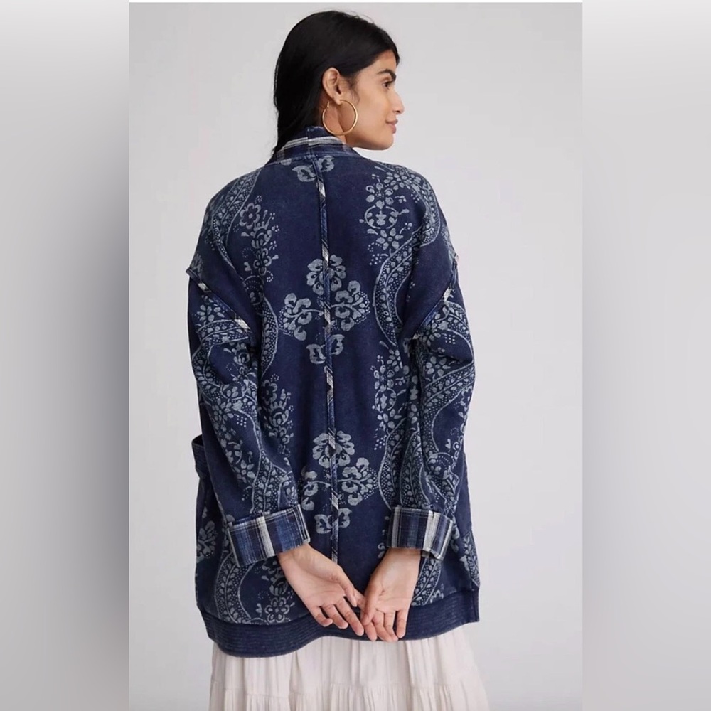 Pilcro Anthropologie Quilted Kimono Jacket Open Cardigan Xxs/xs Women’s Navy - Picture 3 of 6
